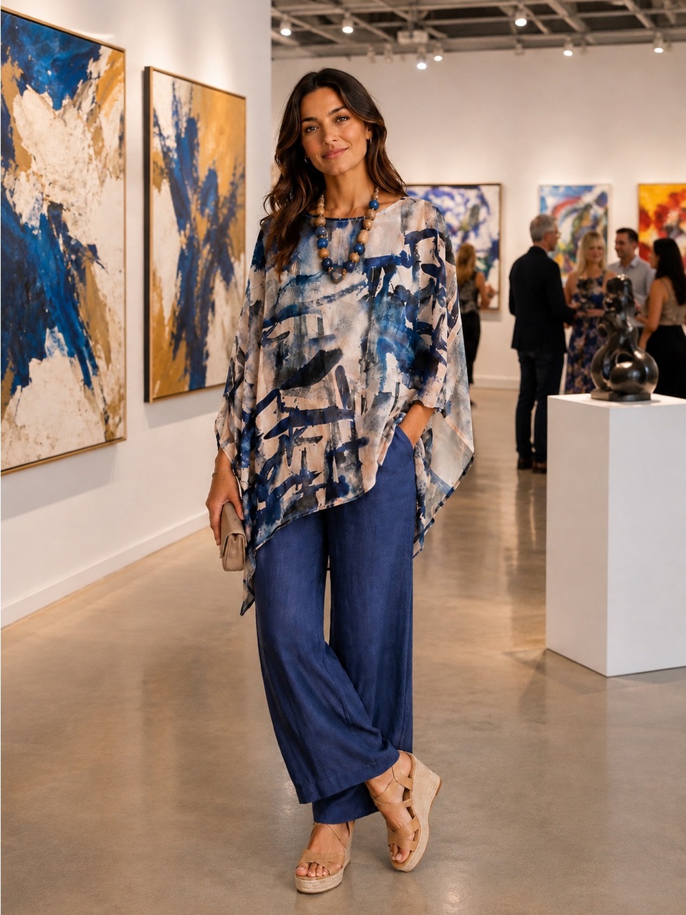 Bryn Walker Blue and bream Abstract Sheer Tunic S - Picture 1 of 7